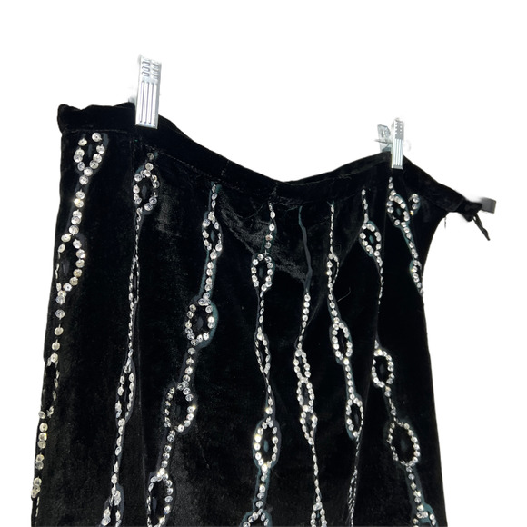 Carole Little Women's A-Line Full Skirt Black Velvet With Silver Sequins Size 16 - Picture 4 of 9